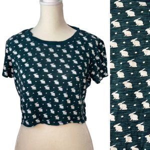 Bunny pattern crop teal and white sz Sm Map to Mars b Aéropostale